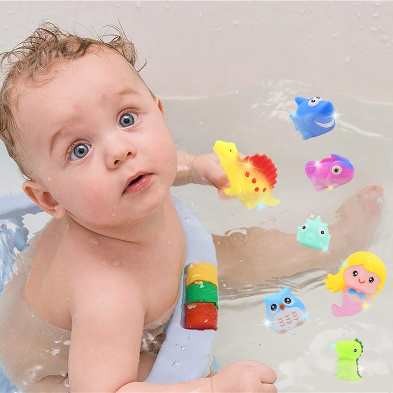yoliyogo Animal Bath Toy Floating Auto Flashing Early Learning Toy Package with 8 Pcs Dinosaur Shark Flamingo Mermaid Etc Bathtub Shower Set Gift for Kids&Pets - Image 2